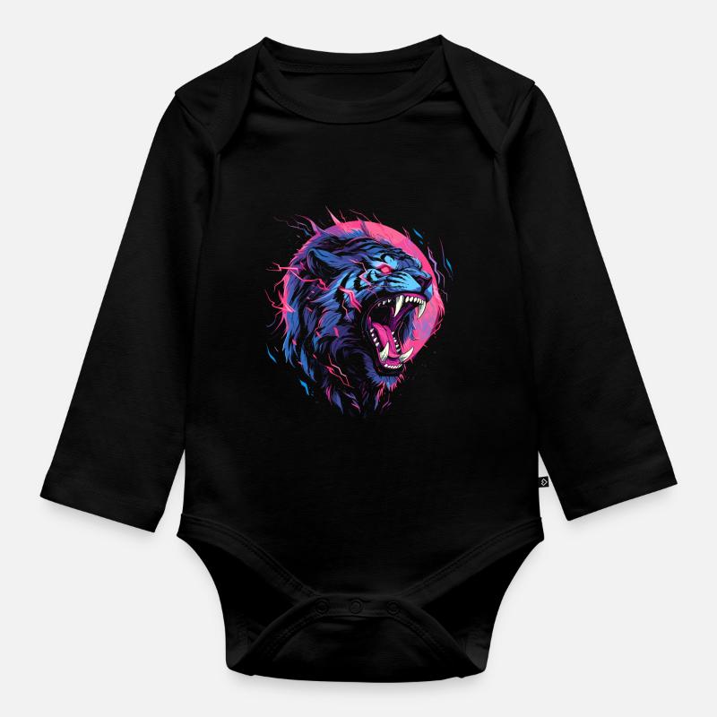 Synthwave Tiger - Baby Bio-Langarm-Body - Schwarz