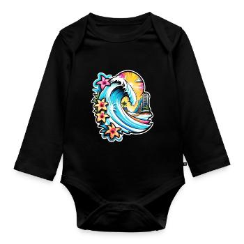 surf plage palmier soleil vacances - Body Bébé bio manches longues - noir - Devant