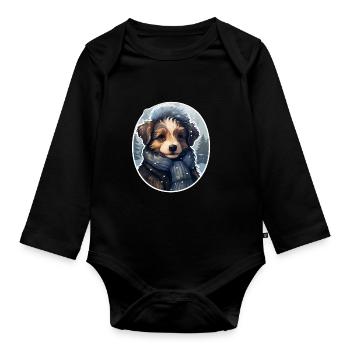 Winter miracle with the Schalhund - Organic Longsleeve Baby Bodysuit - black - Front
