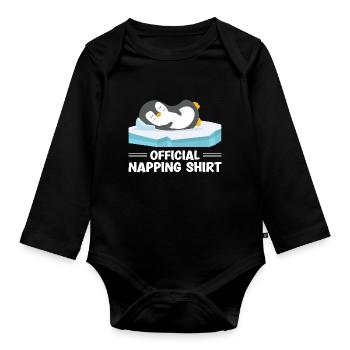 Amoureux du pingouin endormi Pingouin mignon Sieste - Body Bébé bio manches longues - noir - Devant