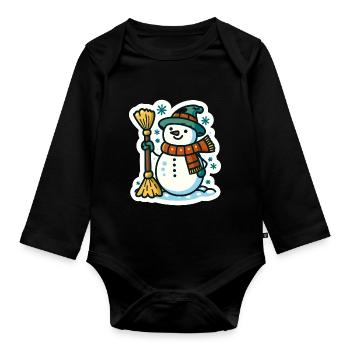 Schneemann mit Besen Ein charmantes Wintersaison-Design - Baby Bio-Langarm-Body - Schwarz - Vorne