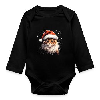 Chat Noël Noël Chat Joyeux Catmas - Body Bébé bio manches longues - noir - Devant