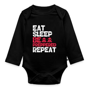 Eat Sleep Be Preppered Repeat Gasmask Survival - Baby Bio-Langarm-Body - Schwarz - Vorne