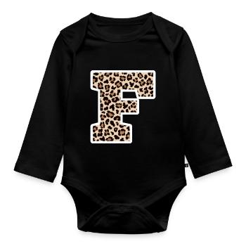 lettre F motif léopard -idée cadeau d’anniversaire - Body Bébé bio manches longues - noir - Devant