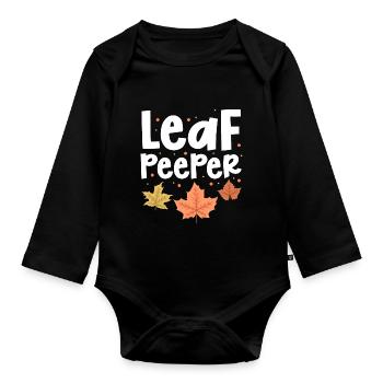 Leaf Peeper Peeping Autumn Fall Season Leaves - Organic Longsleeve Baby Bodysuit - black - Front