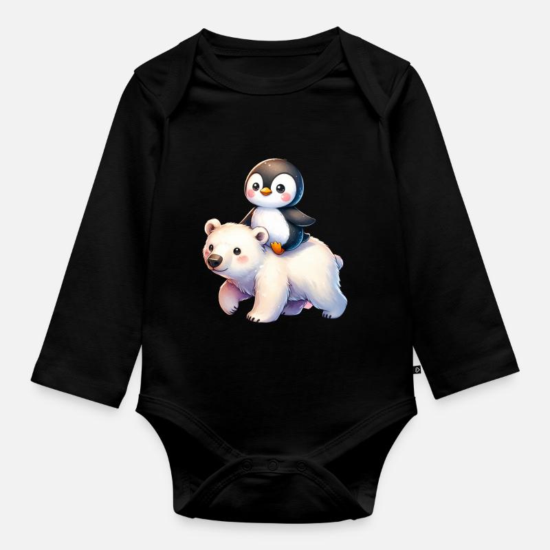 Pinguin und Eisbär Geschenk - Baby Bio-Langarm-Body - Schwarz