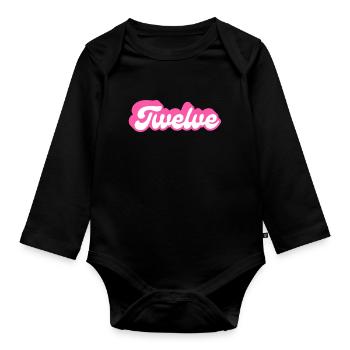 Twelve Birthday - 12th Birthday Retro Pink - Organic Longsleeve Baby Bodysuit - black - Front