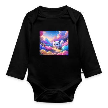 Un chat d’anime mignon dans un jardin de nuages coloré - Body Bébé bio manches longues - noir - Devant