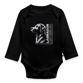 Labrador Drawing Head Silver - Organic Longsleeve Baby Bodysuit - black - Front