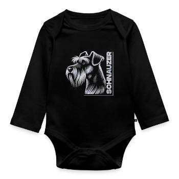 Schnauzer Portrait dessin tête argent - Body Bébé bio manches longues - noir - Devant