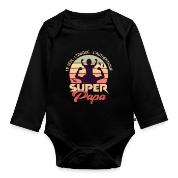 Super papa superpapa cadeau papa fete - Body Bébé bio manches longues - noir - Devant