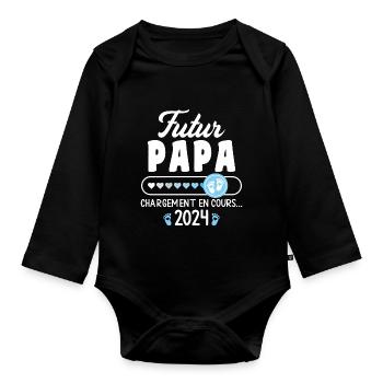 Dad to be 2024 Dad in Progress Pregnancy Announcement - Organic Longsleeve Baby Bodysuit - black - Front