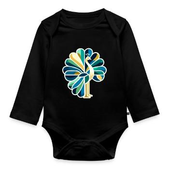 Abstract peacock with bright colors - Organic Longsleeve Baby Bodysuit - black - Front