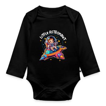 Kleine Astronautin in buntem Raumschiff - Baby Bio-Langarm-Body - Schwarz - Vorne