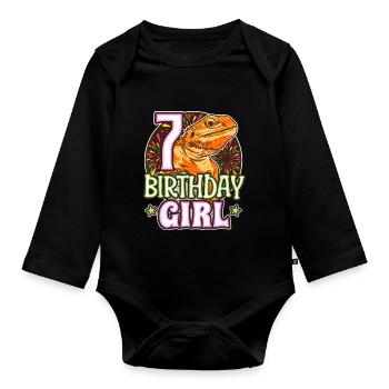 Bartagame 7. Geburtstag - 7 Jahre alt - Baby Bio-Langarm-Body - Schwarz - Vorne