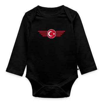 Türkiye Turquie Turquie Ailes et croissant de lune - Body Bébé bio manches longues - noir - Devant