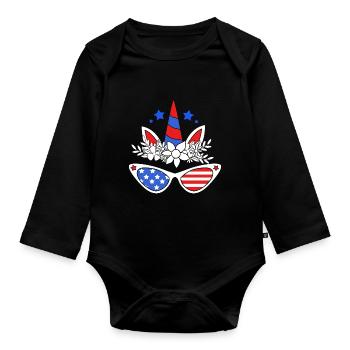 4 juillet Couleurs nationales Fête nationale des États-Unis - Body Bébé bio manches longues - noir - Devant