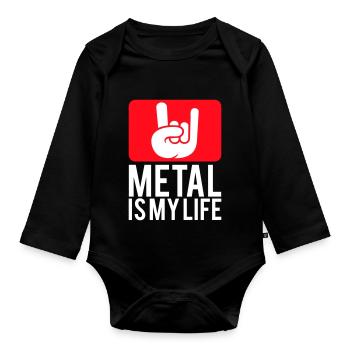 Heavy Metal Is My Life Hard Rock Hörner Text Logo - Baby Bio-Langarm-Body - Schwarz - Vorne
