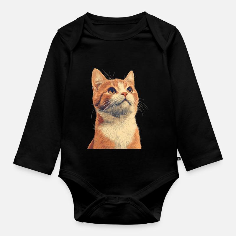 Cute Ginger Cat - Organic Longsleeve Baby Bodysuit - black