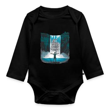 Strength through Christ Philippians 4:13 - Organic Longsleeve Baby Bodysuit - black - Front