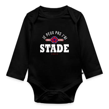 Je peux pas j'ai stade supporter football Paris - Body Bébé bio manches longues - noir - Devant
