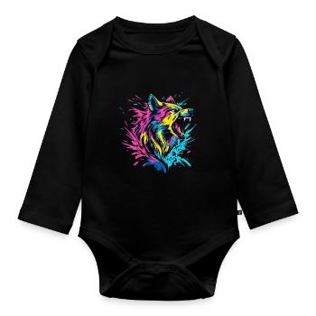 Wolf Wolfskopf Raubtier Wald Natur Wildnis Bunt - Baby Bio-Langarm-Body - Schwarz - Vorne