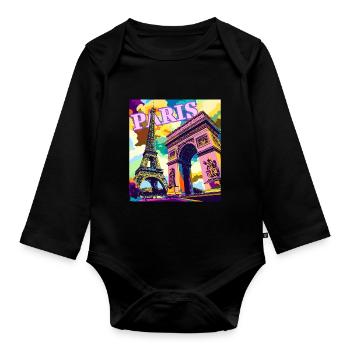 Paris Vibes, Anywhere You Go! - Organic Longsleeve Baby Bodysuit - black - Front