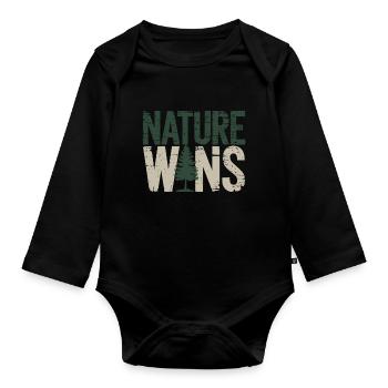 Nature Wins – Statement for Environmentalists - Organic Longsleeve Baby Bodysuit - black - Front
