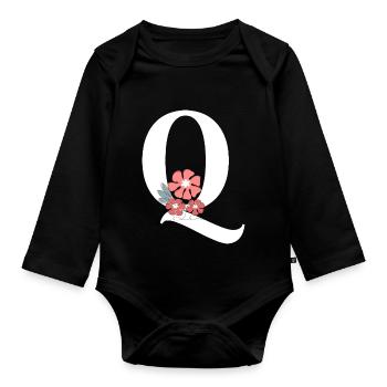 Letter q Minimalist Flowers - Organic Longsleeve Baby Bodysuit - black - Front
