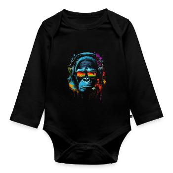 Monkey DJ Headphones Sunglasses - Organic Longsleeve Baby Bodysuit - black - Front