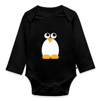 Penguin 01 - Organic Longsleeve Baby Bodysuit - black - Front