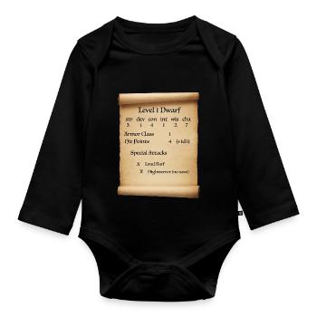 Stufe 1 Dwarf - Baby Bio-Langarm-Body - Schwarz - Vorne