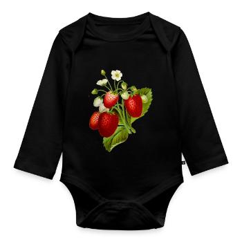Strawberries Illustration - Organic Longsleeve Baby Bodysuit - black - Front