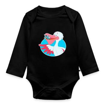 Cadeau de bande dessinée poisson oiseau pélican - Body Bébé bio manches longues - noir - Devant