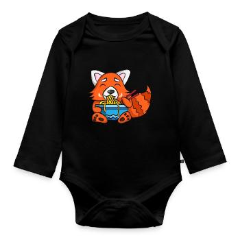 Ramen Life Motiv Raccoon Motiv Shirt Ramen Noodle - Organic Longsleeve Baby Bodysuit - black - Front