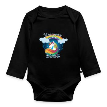 Einhörner wurden 2003 geboren - Baby Bio-Langarm-Body - Schwarz - Vorne