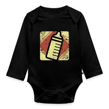 Babyflasche Babysitter Geschenk - Baby Bio-Langarm-Body - Schwarz - Vorne