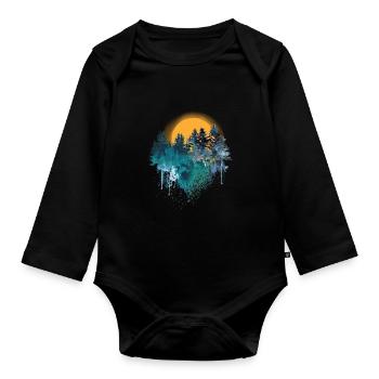 Sun behind firs nature - Organic Longsleeve Baby Bodysuit - black - Front