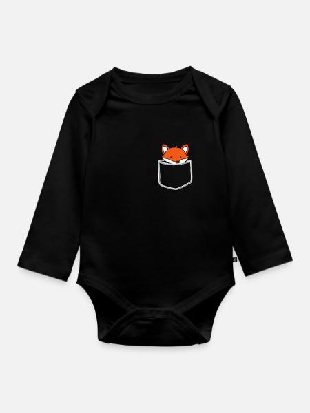 Fox Pocket - Tasche, Fuchs, Geschenk - Baby Bio-Langarm-Body - Schwarz