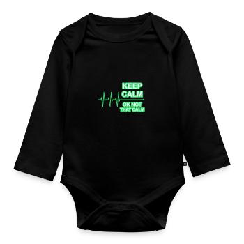 Keep calm, ok not that calm - pulse, heartbeat - Organic Longsleeve Baby Bodysuit - black - Front