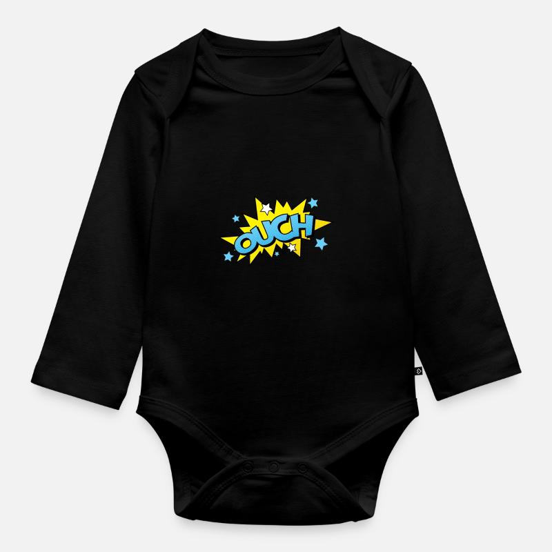 Comic Comicstyle Comic Stripes Nerd Superhero - Organic Longsleeve Baby Bodysuit - black