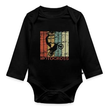 Motocross retro - dirtbike, motorcycle, biker - Organic Longsleeve Baby Bodysuit - black - Front