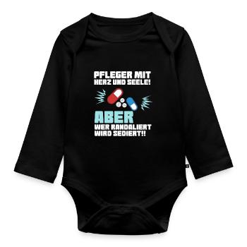 Pfleger mit Herz - Altenpfleger Krankenpfleger - Baby Bio-Langarm-Body - Schwarz - Vorne
