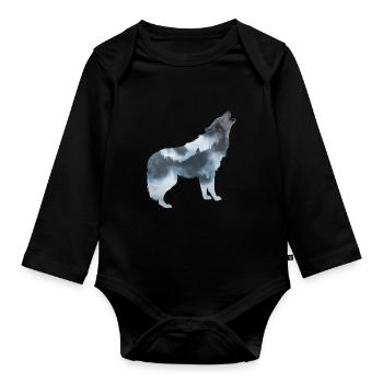 wolf im wald natur gebirge tier - Baby Bio-Langarm-Body - Schwarz - Vorne