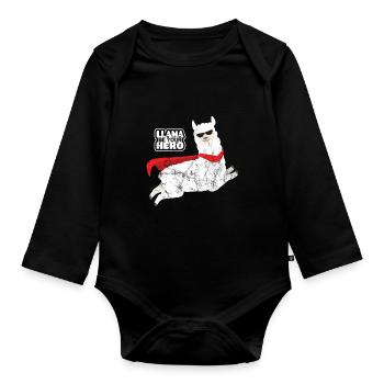 Super Lama - Baby Bio-Langarm-Body - Schwarz - Vorne