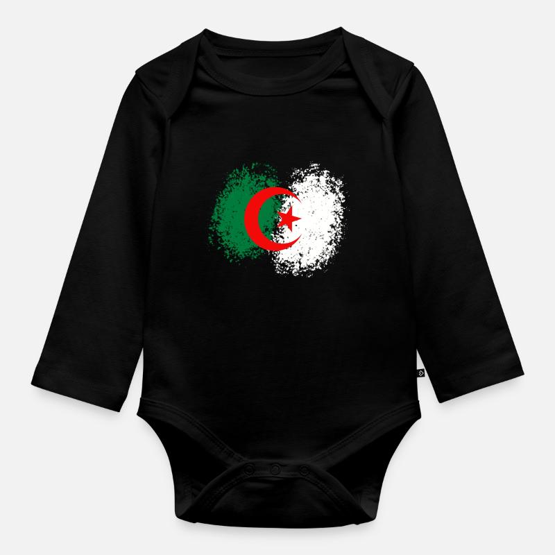 Drapeau d'Algérie - Body Bébé bio manches longues - noir