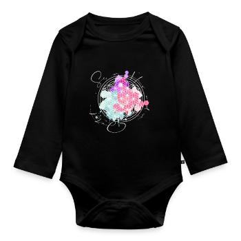 Flower of life is white in the here and now - Organic Longsleeve Baby Bodysuit - black - Front
