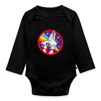 Fusée | L'espace | Look usagé | idée cadeau - Body Bébé bio manches longues - noir - Devant
