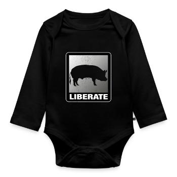 Liberate Vegan Animal Liberation Pig - Organic Longsleeve Baby Bodysuit - black - Front