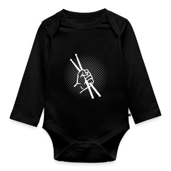Drummer Schlagzeug Drumsticks Geschenk Musiker - Baby Bio-Langarm-Body - Schwarz - Vorne